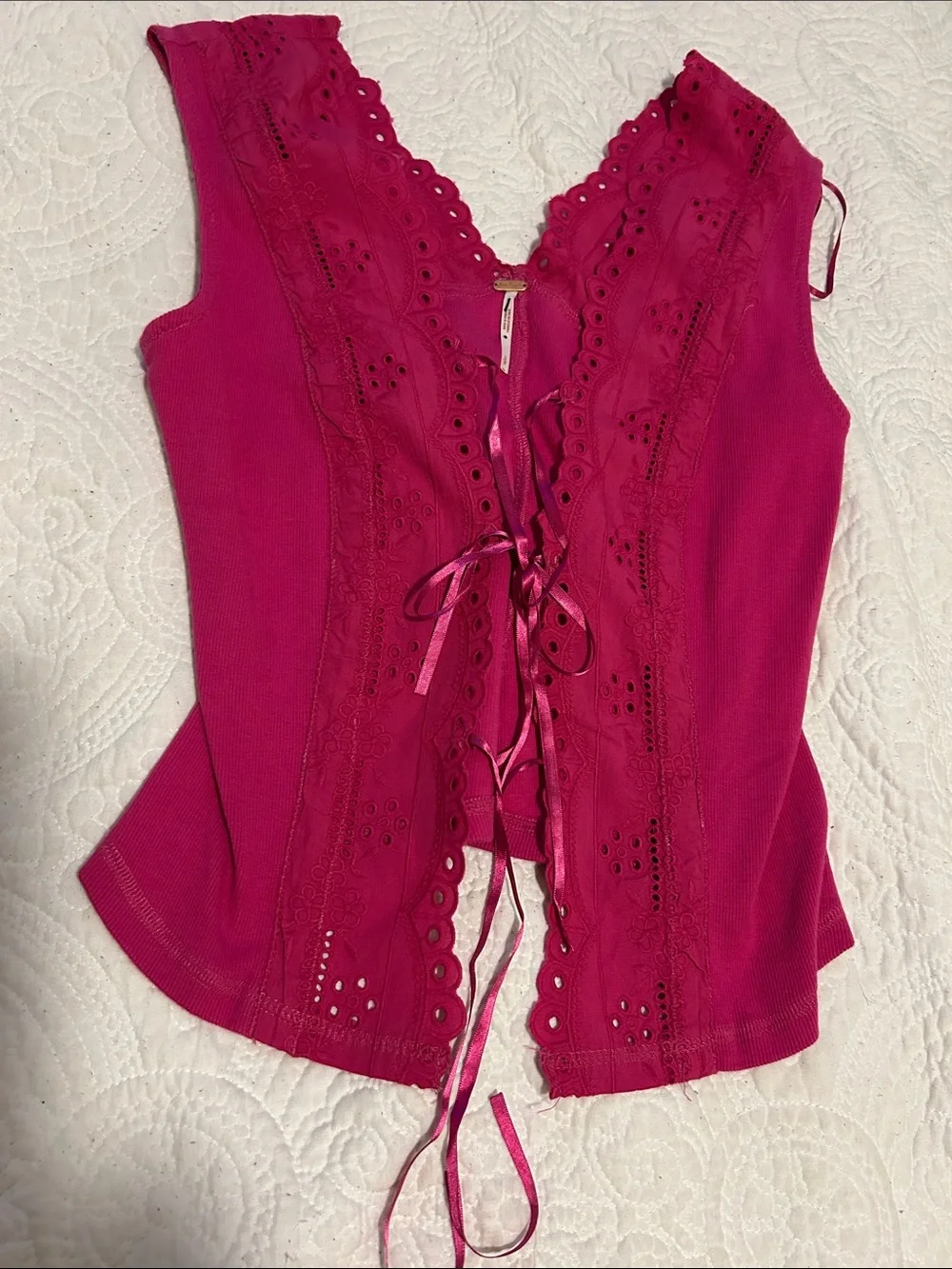 Free People Hot Pink Tiered Maxi Skirt and Lace Top Gesibelle Set Size S